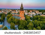 Sunset view of the cathedral in Turku, Finland.