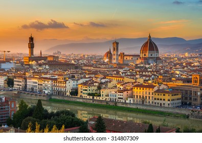 Sunset View Of Florence And Duomo. Italy