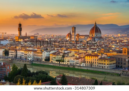 Sunset view of Florence and Duomo. Italy