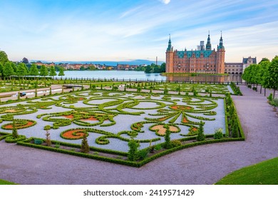 Sunset view of gardens of Frederiksborg Slot palace in Denmark. - Powered by Shutterstock