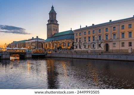 Sunset view of the Goteborg city museum and Christinae church, Sweden.