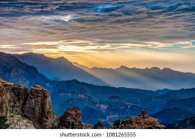 Sunset View of Hajar Mountains in Oman