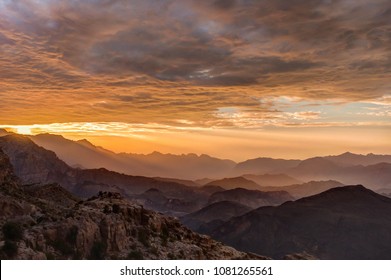 Sunset View of Hajar Mountains in Oman