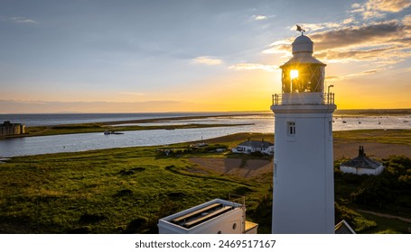 Sunset view of Hurst Point Lighthouse is located at Hurst Point in the English county of Hampshire, UK