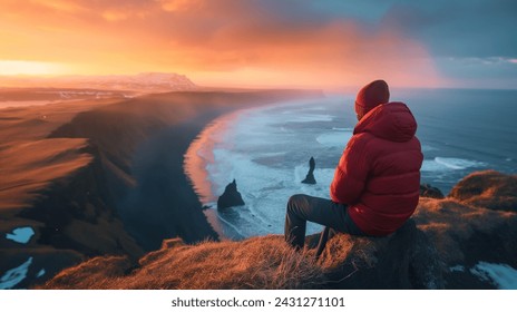 Sunset View from Iceland Coastal Cliffs A Journey to Tranquility - Powered by Shutterstock