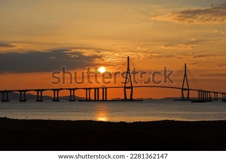 The sunset view of Incheon Bridge