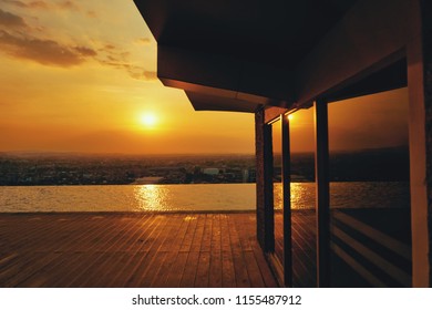 Sunset view from infinity pool