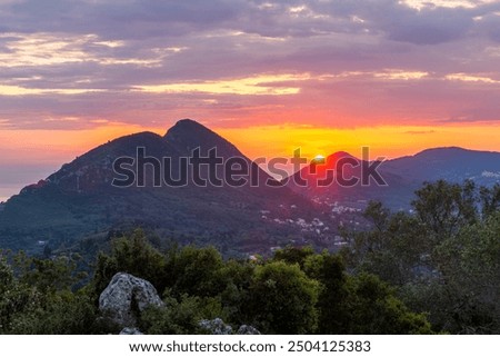 Sunset view from Kaiser's Throne viewpoint on the island of Corfu