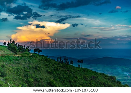 Sunset view from Karoit, Nandi Hills, looking down from the escarpment into the Great Rift Valley. Kenya, Africa.