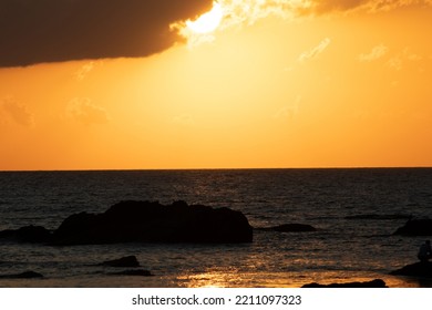 Sunset, Sunset View In Kefken, Kocaeli. Cloudy And Orange Sky. Relaxing Landscape. No People, Nobody.