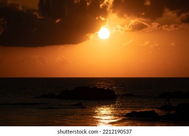 Sunset, Sunset View In Kefken, Kocaeli. Cloudy And Orange Sky. Relaxing Landscape. No People, Nobody.