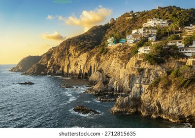 Sunset View of La Quebrada Cliffs in Acapulco, Mexico