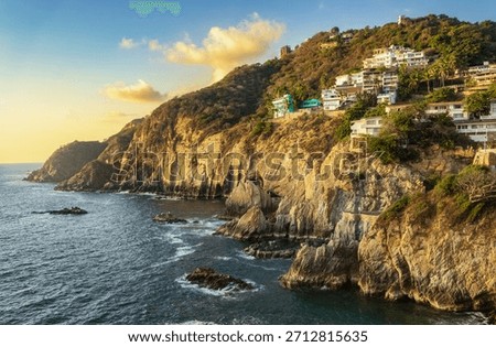 Sunset View of La Quebrada Cliffs in Acapulco, Mexico