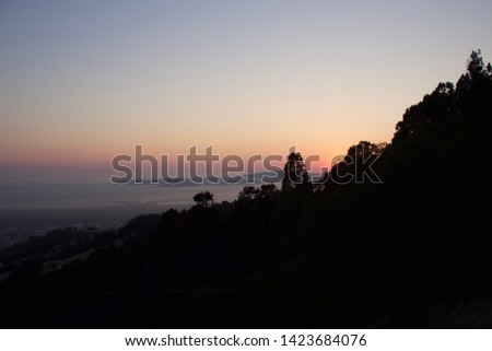 Sunset view of landscape of the San Fransisco Bay from Berkeley hills Grizzly Peak