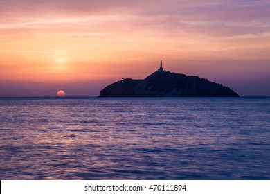 Sunset View Of A Lighthouse In An Island - Santa Marta, Colombia