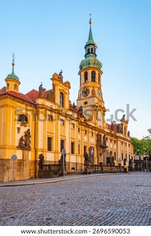 Sunset view of Loreta pilgrimage site in Prague, Czech republic.IMAGE