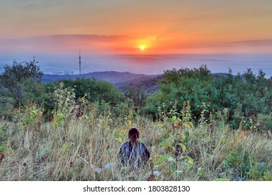 Sunset view and a man