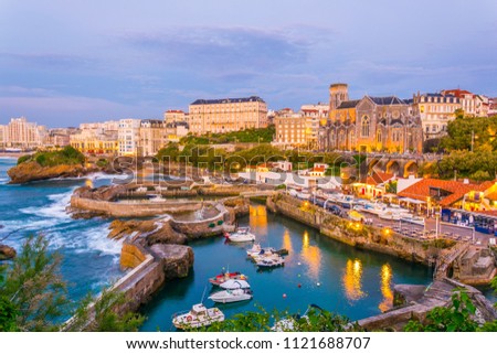 Sunset view of marina in Biarritz, France

