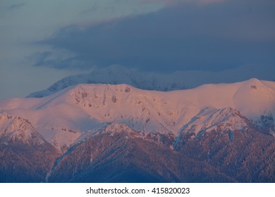 Sunset view of the mountain peak