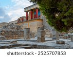 Sunset view of the north entrance to Knossos palace at Greek island Crete.