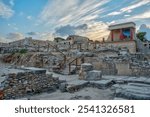 Sunset view of the north entrance to Knossos palace at Greek island Crete.