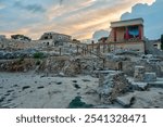 Sunset view of the north entrance to Knossos palace at Greek island Crete.