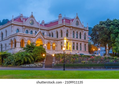 Sunset view of Parliamentary Library in Wellington, New Zealand