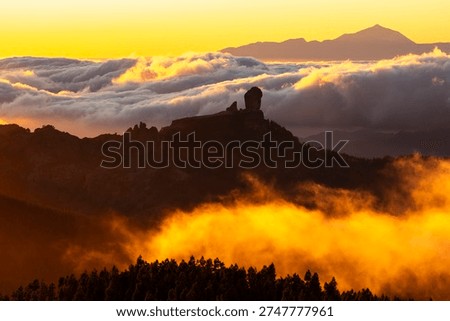 Sunset view at Pico de las Nieves viewpoint in Gran Canaria, Spain.