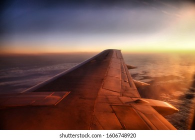 sunset view from plane window 