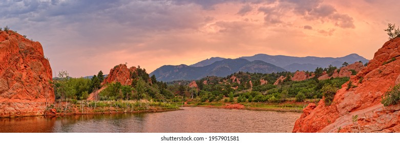 Sunset View Of Pond At Red Rock Canyon Open Space - Colorado Springs Rocky Mountains