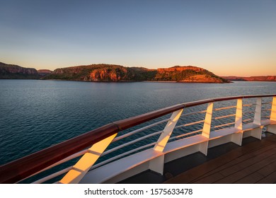 Sunset View Of Prince Frederick Harbor In The Remote Kimberley Coast Of Western Australia From The Deck Of An Anchored Expedition Cruise Ship.