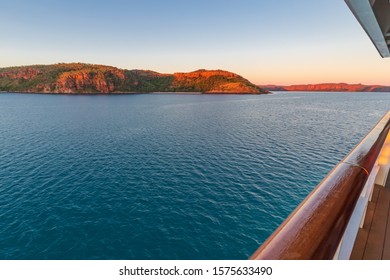 Sunset View Of Prince Frederick Harbor In The Remote Kimberley Coast Of Western Australia From The Deck Of An Anchored Expedition Cruise Ship.