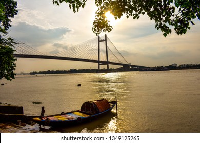 Sunset View At Princep Ghat Near The  Bridge.