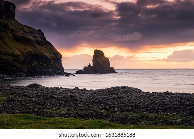 Sunset view of the rocky Talisker Beach