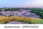 Sunset view of the ruins of the ancient Roman-Byzantine city of Bet Shean (Nysa-Scythopolis), now a National Park. Northern Israel