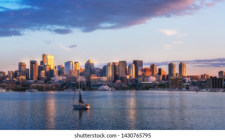 Sunset view of Seattle at Gar Works Park  - Powered by Shutterstock