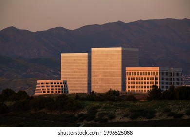 Sunset View Of The Skyline Of Downtown Irvine, California, USA.