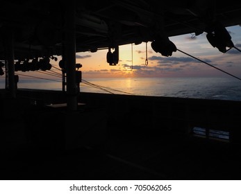 A Sunset View From The Stern Of A Seismic Vessel