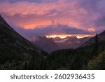 Sunset view from Stoney Inidian Lake looking towards the Waterton Valley, Glacier National Park, Montana, USA