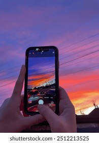 Sunset view through iPhone taking photo