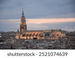 Sunset view in Toledo, in the foreground the Toledo Cathedral