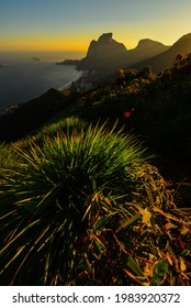 Sunset View From The Top Of Morro Dois Irmãos Towards The Atlantic Ocean And Pedra Da Gávea, Rio De Janeiro, Brazil