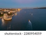 Sunset view of Torre de Belem in Lisbon, Portugal.