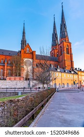 Sunset view of Uppsala cathedral in Sweden
