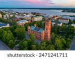 Sunset view of Vaasa Church or Trinity Church in Finland.