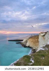 Sunset view from the White Cliffs of Dover in Seaford, England.