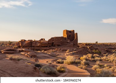 Sunset view of the Wukoki ruin near Wupatki National Monument at Flagstaff, Arizona