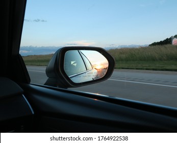 Sunset Viewed From Passenger Side Car Mirror 