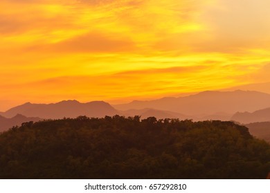 sunset warm sky with mountain