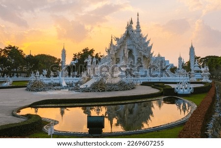 Sunset at the White Temple Chiang Rai Thailand, Wat Rong Khun, Northern Thailand.